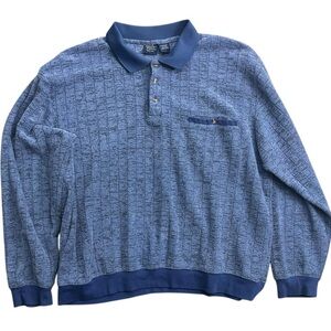 John Blair Fine‎ Menswear Textured Blue Long Sleeve Polo Shirt Size 2XL